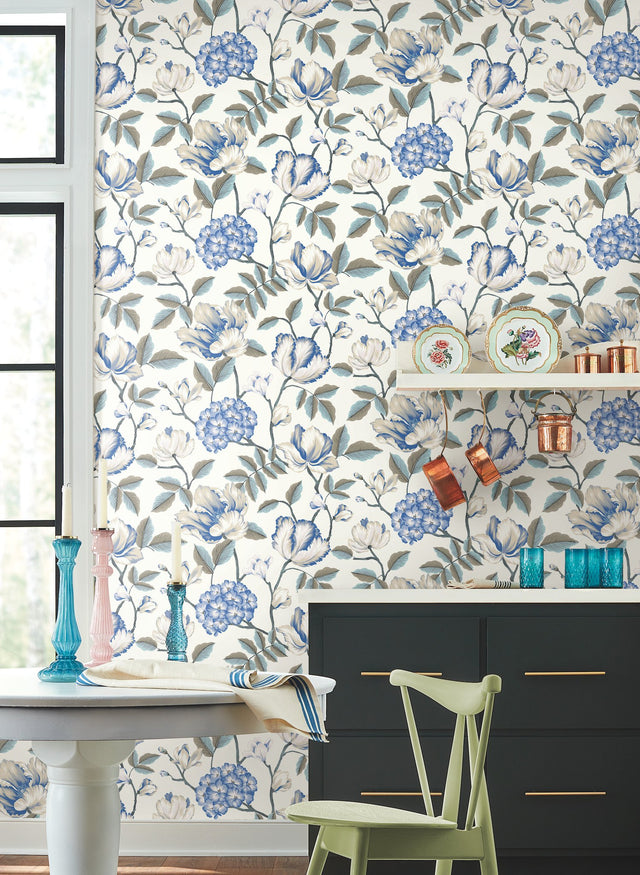 Morning Garden White Wallpaper with Grandmillennial Floral Pattern - York GR5903