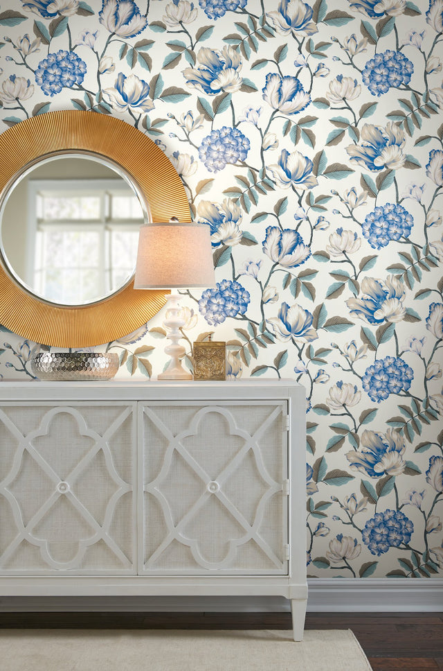 Morning Garden White Wallpaper with Grandmillennial Floral Pattern - York GR5903