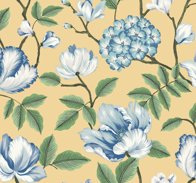 Morning Garden Yellow Wallpaper with Grandmillennial Floral Style - York GR5904