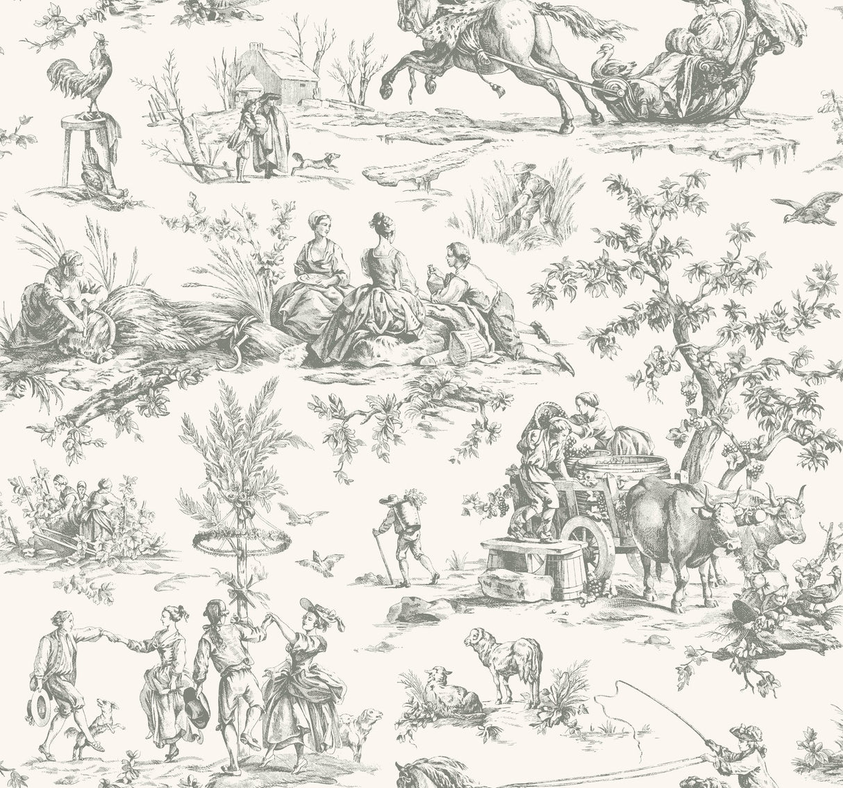 Seasons Toile Grey Wallpaper with Traditional Toile Motif - York GR5922