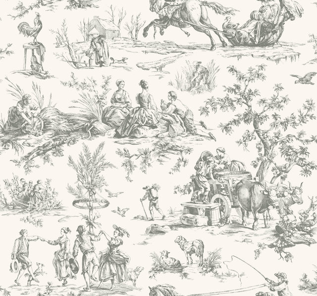 Seasons Toile Grey Wallpaper with Traditional Toile Motif - York GR5922