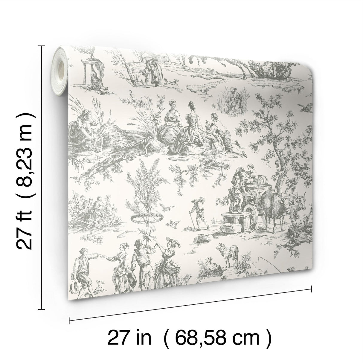 Seasons Toile Grey Wallpaper with Traditional Toile Motif - York GR5922