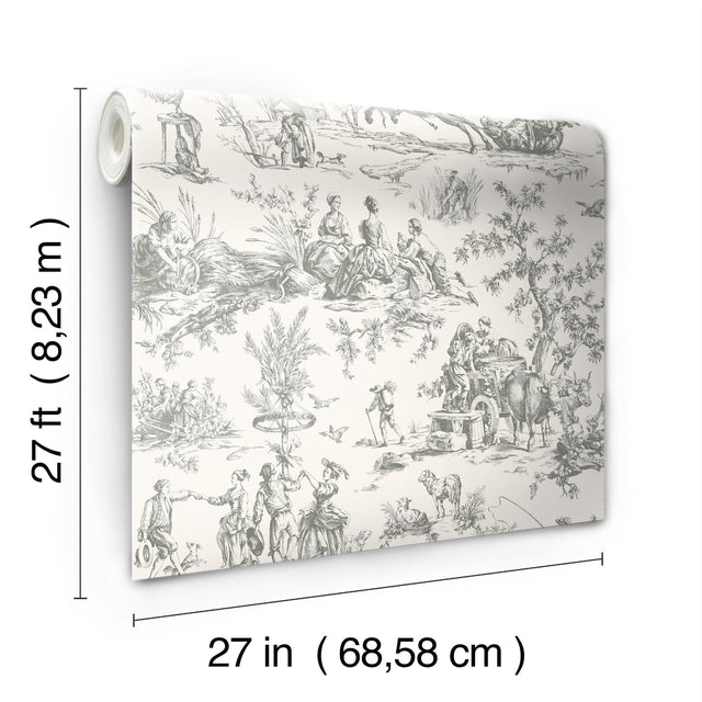 Seasons Toile Grey Wallpaper with Traditional Toile Motif - York GR5922