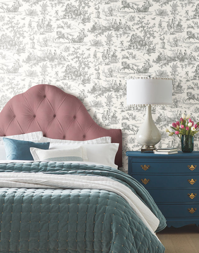Seasons Toile Grey Wallpaper with Traditional Toile Motif - York GR5922