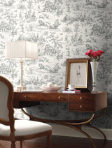 Seasons Toile Grey Wallpaper with Traditional Toile Motif - York GR5922