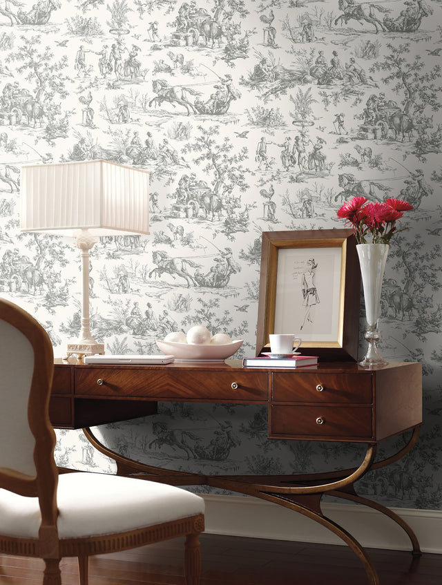 Seasons Toile Grey Wallpaper with Traditional Toile Motif - York GR5922