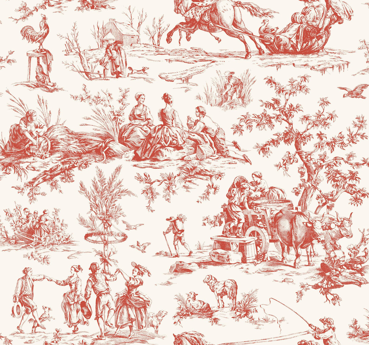 Seasons Toile Scarlet Wallpaper with Traditional Toile Pattern - York GR5925