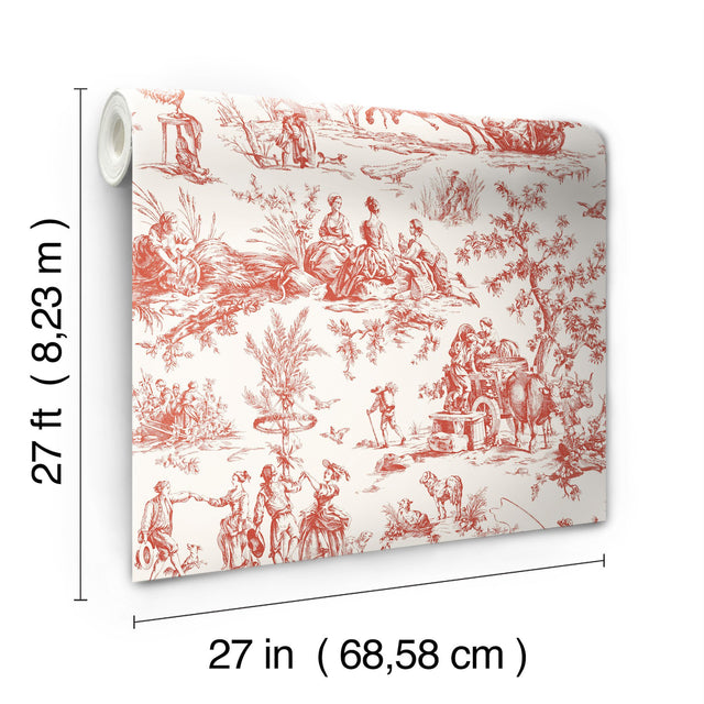 Seasons Toile Scarlet Wallpaper with Traditional Toile Pattern - York GR5925