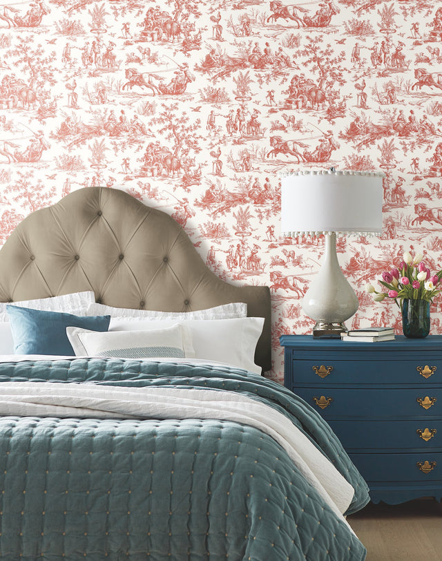 Seasons Toile Scarlet Wallpaper with Traditional Toile Pattern - York GR5925