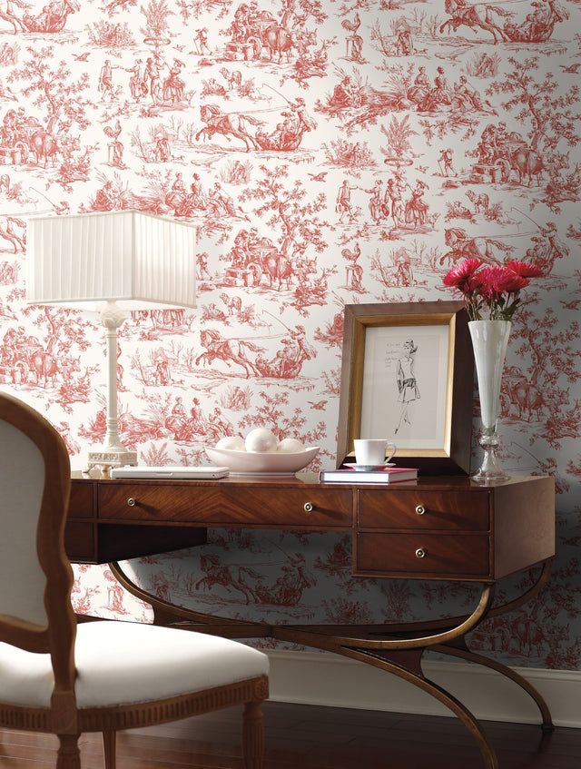 Seasons Toile Scarlet Wallpaper with Traditional Toile Pattern - York GR5925