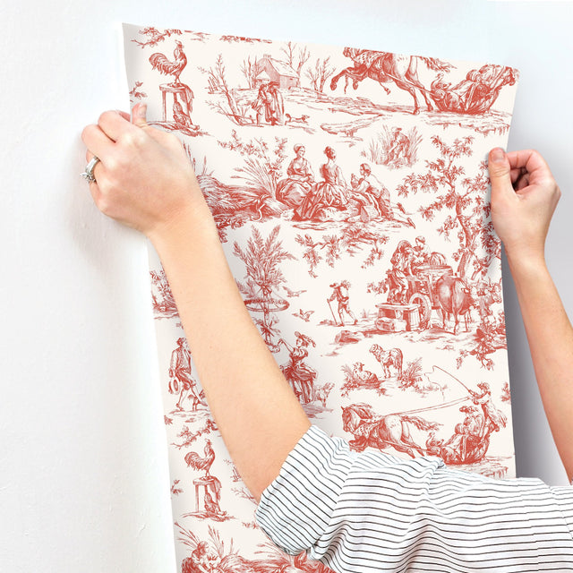 Seasons Toile Scarlet Wallpaper with Traditional Toile Pattern - York GR5925