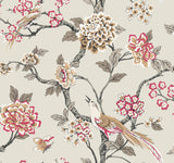 Fanciful Beige Wallpaper with Birds and Blossoms Trail Prepasted Sure Strip - York GR5932