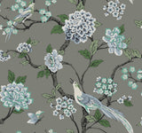 Fanciful Grey Wallpaper with Birds and Floral Chinoiserie Motif - York GR5933