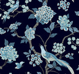 Fanciful Navy Wallpaper with Birds and Floral Grandmillennial Sure Strip - York GR5934