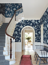 Fanciful Navy Wallpaper with Birds and Floral Grandmillennial Sure Strip - York GR5934