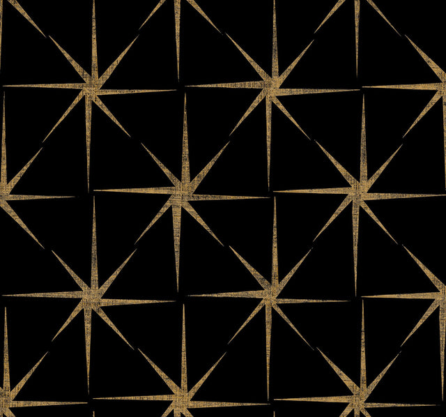 Evening Star Black Wallpaper with Metallic Starburst Geometric - York GR5941