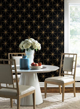 Evening Star Black Wallpaper with Metallic Starburst Geometric - York GR5941