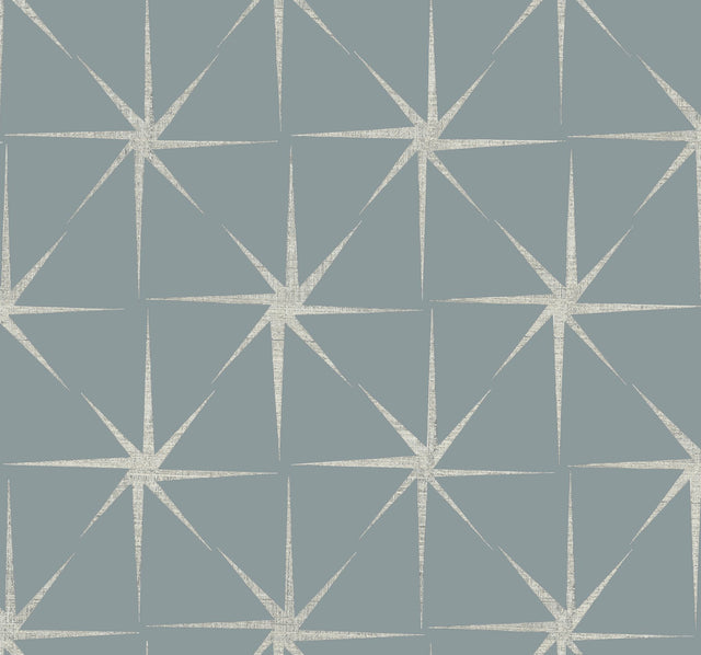 Evening Star Blue Geometric Wallpaper with Metallic Starburst Motif - York GR5945