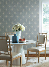 Evening Star Blue Geometric Wallpaper with Metallic Starburst Motif - York GR5945