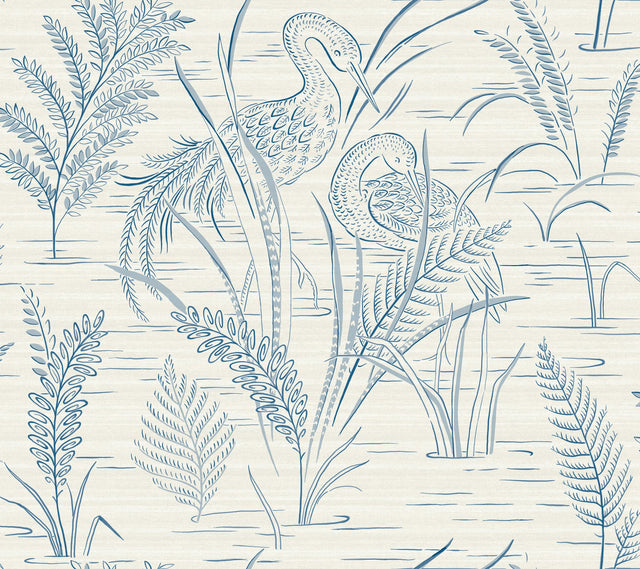 Fernwater Cranes Blue Wallpaper with Scenic Crane Motif - York GR5954