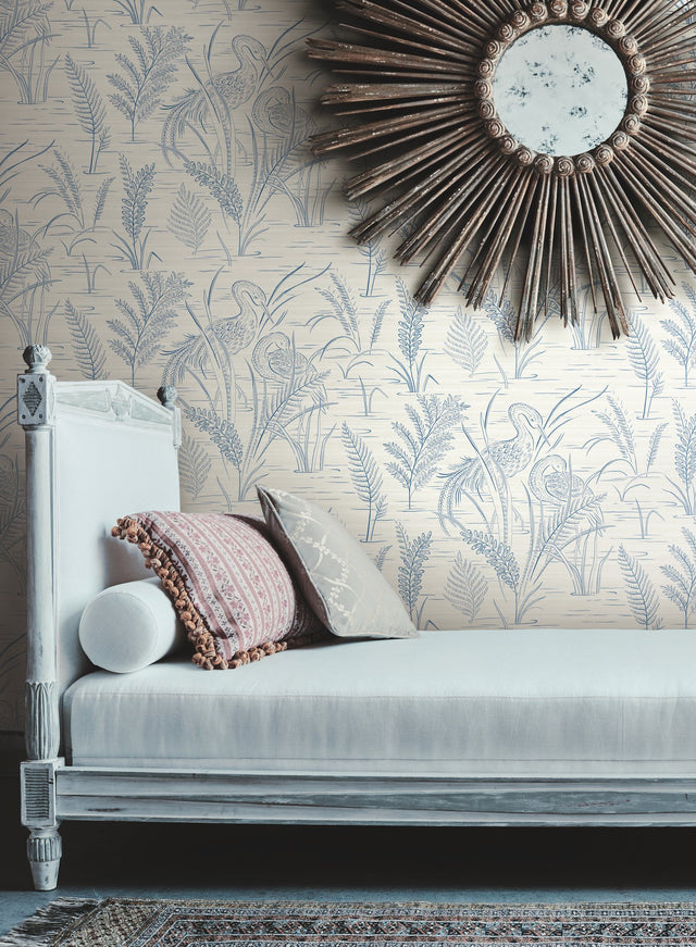 Fernwater Cranes Blue Wallpaper with Scenic Crane Motif - York GR5954