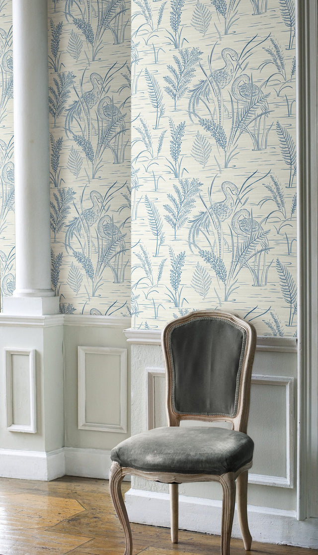 Fernwater Cranes Blue Wallpaper with Scenic Crane Motif - York GR5954