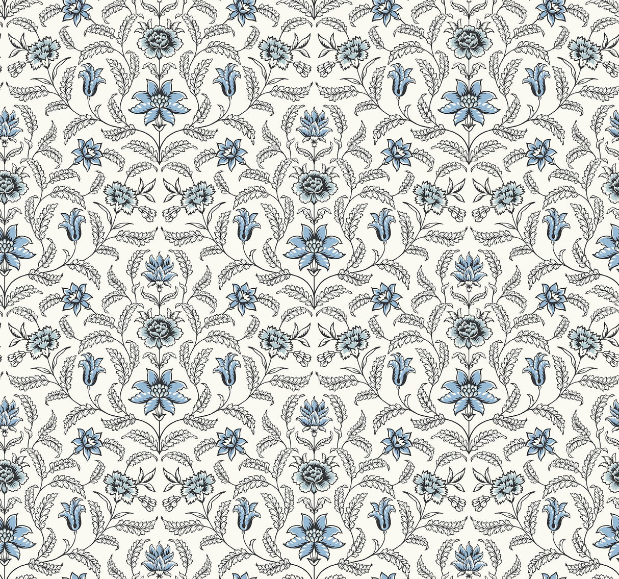 Vintage Blooms Blue Wallpaper with Floral Grandmillennial Style - York GR5981