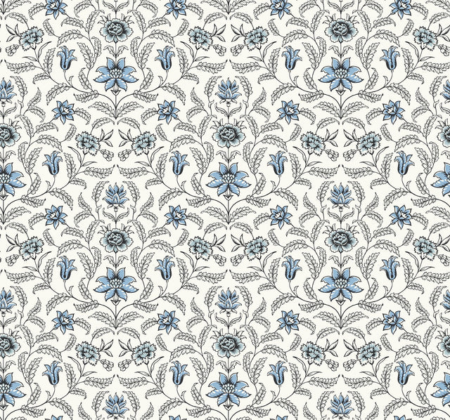 Vintage Blooms Blue Wallpaper with Floral Grandmillennial Style - York GR5981