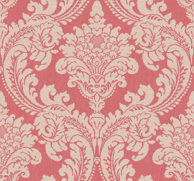Tapestry Damask Red Wallpaper with Classic Medallion Acanthus Motif - York GR6026