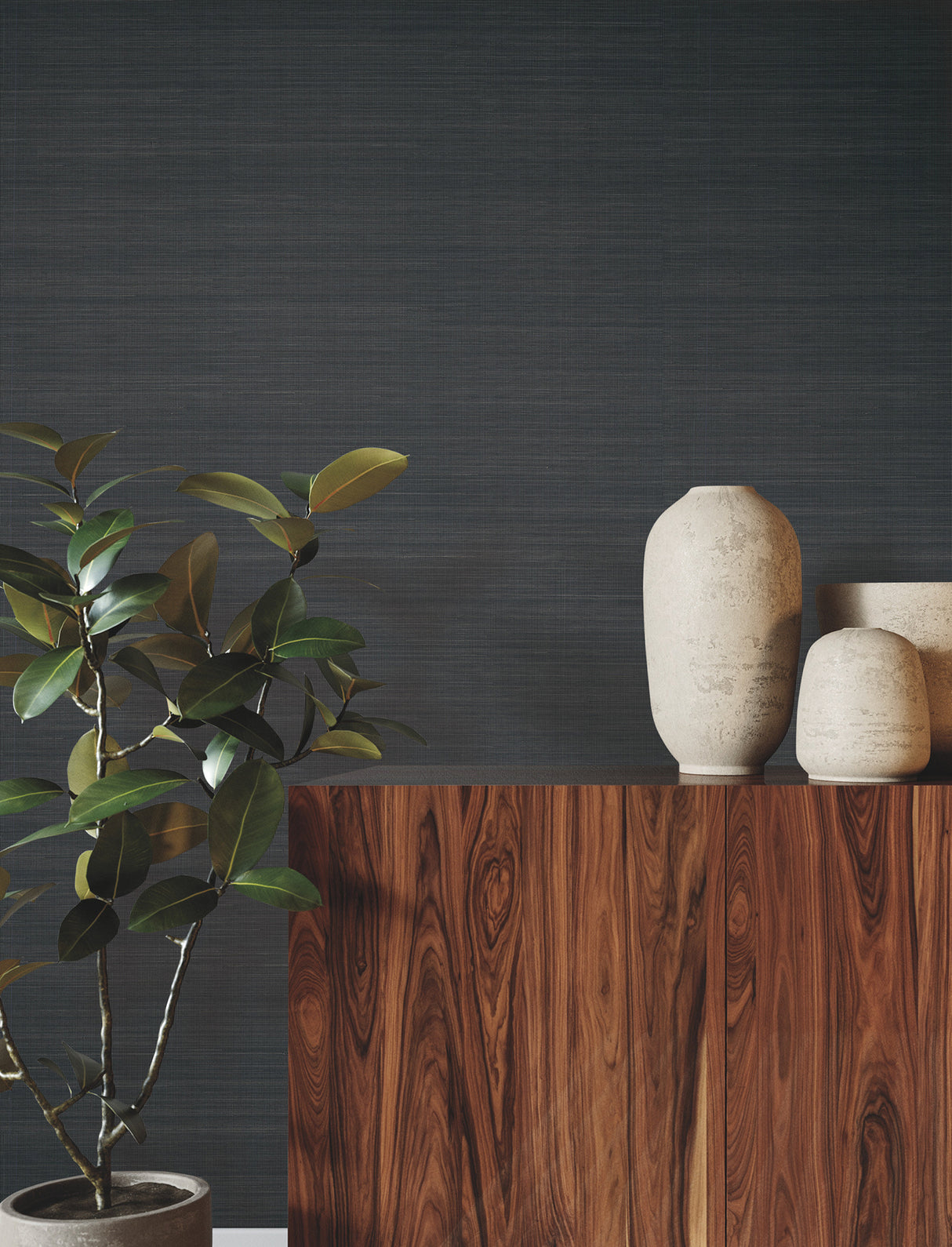 Sleek Abaca Peppercorn by Ronald Redding Grasscloth Wallpaper – York Designer Series GRL88464