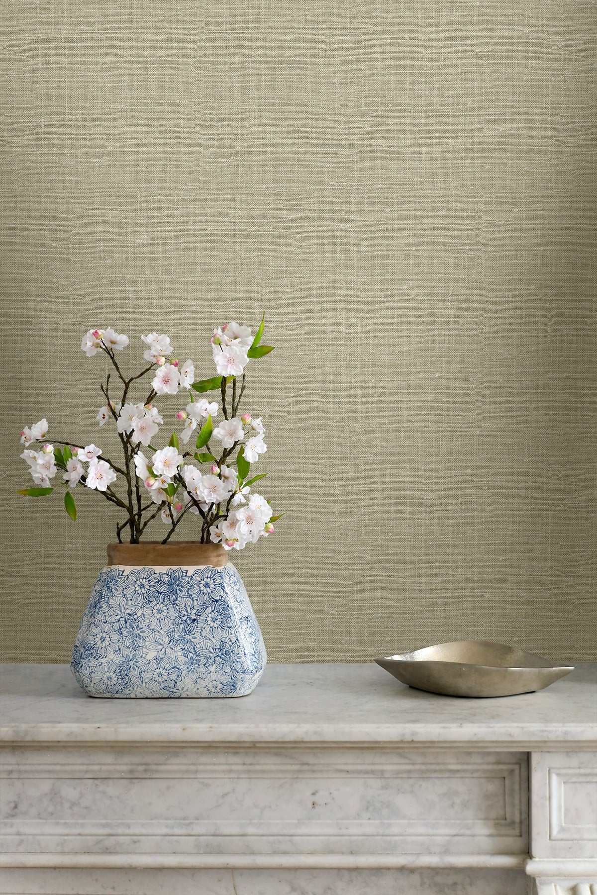Nomi Tan by Linen & Silk Textures Faux Linen Vinyl Wallpaper – Seabrook Designs GT30010