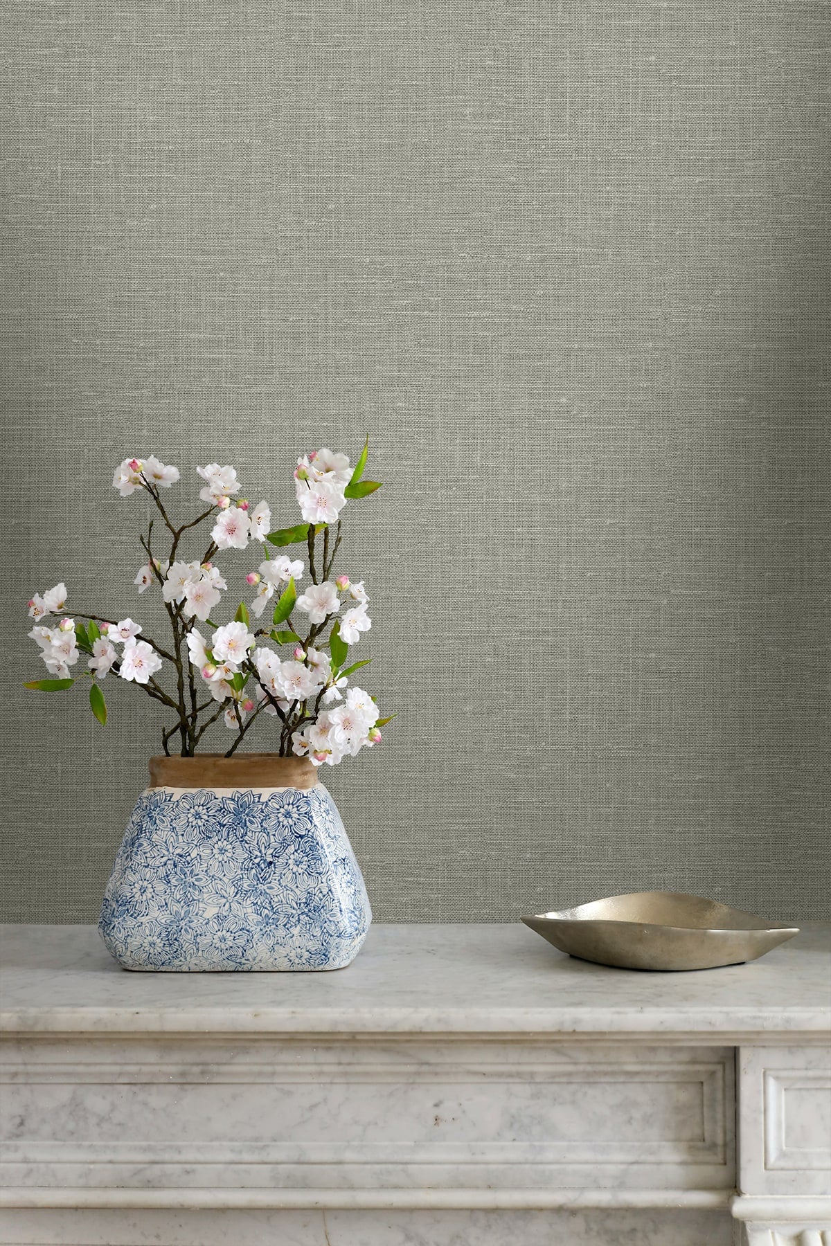 Nomi Ash Gray by Linen & Silk Textures Faux Linen Texture Vinyl Wallpaper – Seabrook Designs GT30027