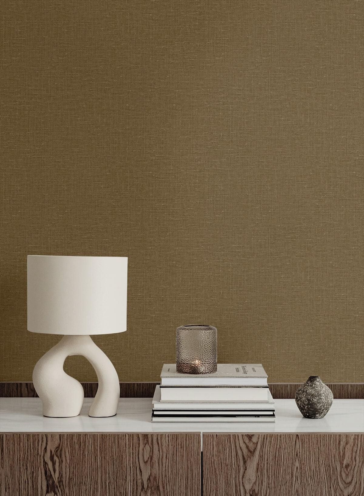 Nomi Caramel by Linen & Silk Textures Faux Linen Texture Vinyl Wallpaper – Seabrook Designs GT30035