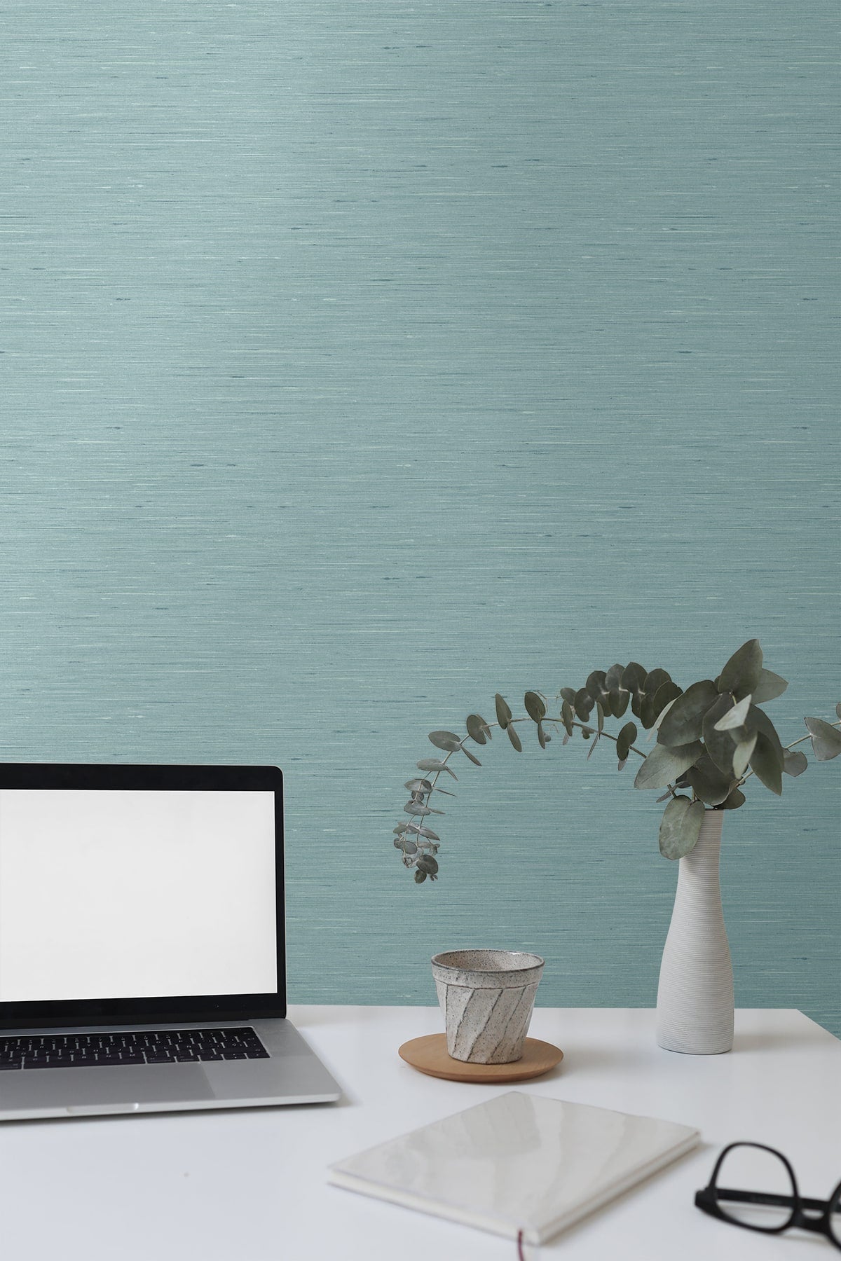 Bangkok Sky Blue by Linen & Silk Textures Faux Silk Texture Wallpaper – Seabrook Designs GT30117