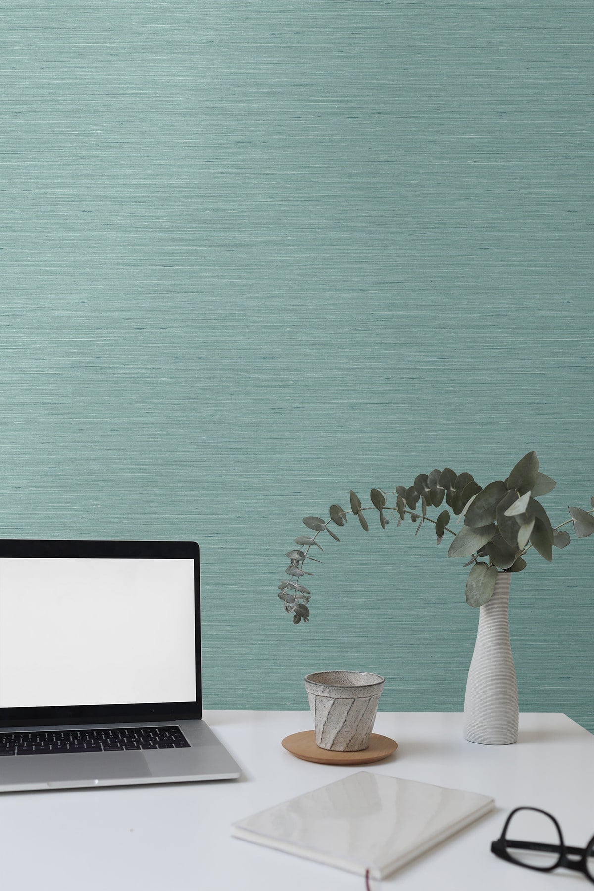 Bangkok Teal by Linen & Silk Textures Faux Silk Texture Wallpaper – Seabrook Designs GT30118
