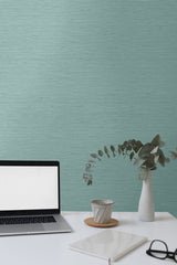 Bangkok Teal by Linen & Silk Textures Faux Silk Texture Wallpaper – Seabrook Designs GT30118