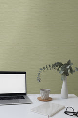 Bangkok Fall Green by Linen & Silk Textures Faux Silk Texture Wallpaper – Seabrook Designs GT30119