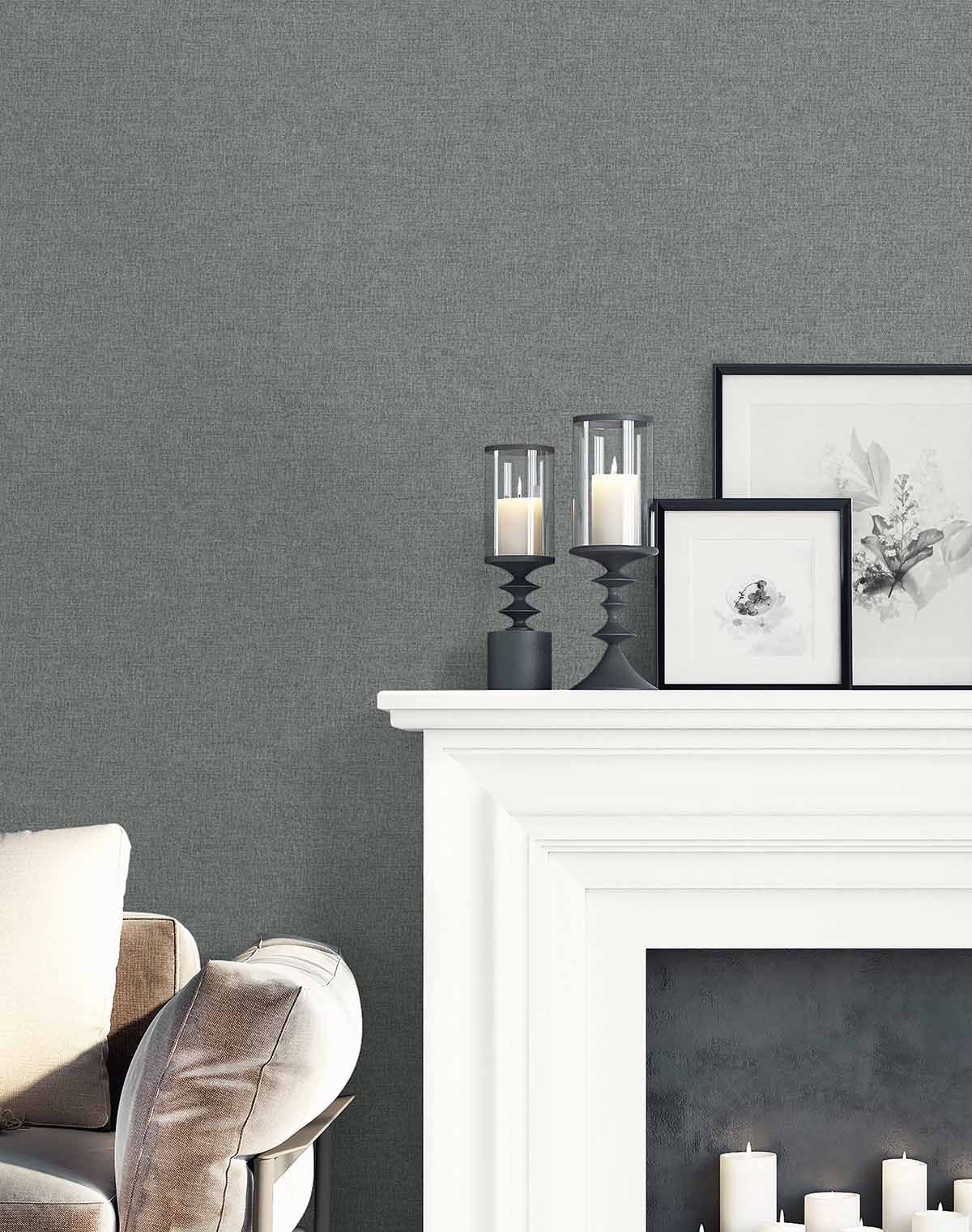Normandy Charcoal by Linen & Silk Textures Faux Linen Vinyl Wallpaper – Seabrook Designs GT30330