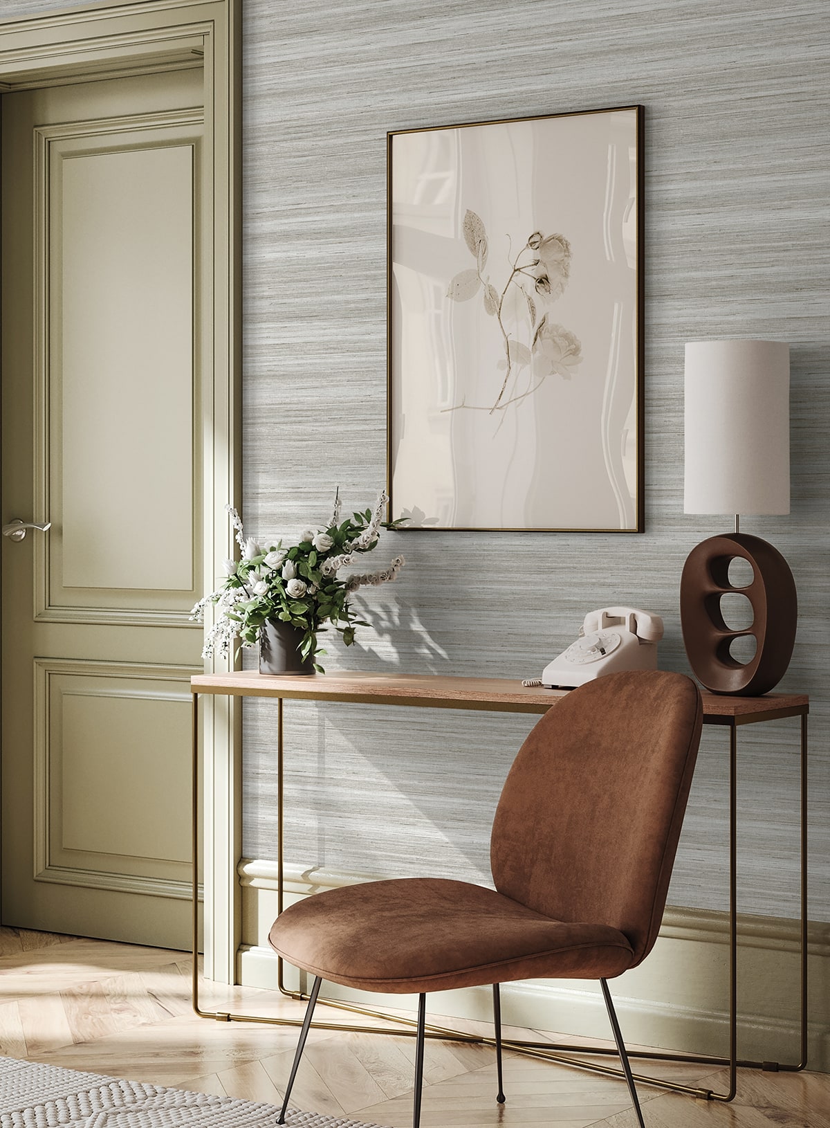Meiya Icy Gray by Linen & Silk Textures Stria Textured Vinyl Wallpaper – Seabrook Designs GT30403