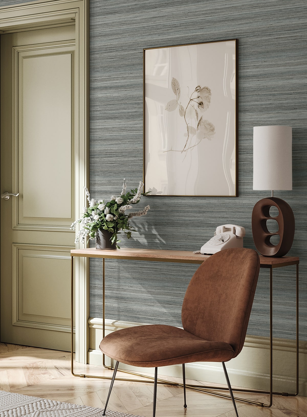 Meiya Slate Gray by Linen & Silk Textures Stria Texture Vinyl Wallpaper – Seabrook Designs GT30406