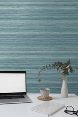 Meiya Turquoise by Linen & Silk Textures Stria Texture Vinyl Wallpaper – Seabrook Designs GT30412