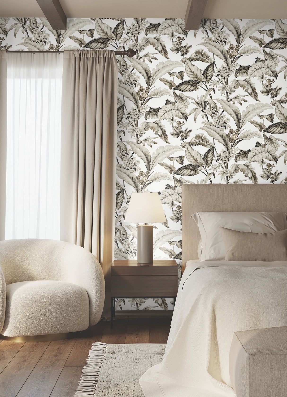 Mystic Isle Neutral Wallpaper with Tropical Eclectic Botanical Pattern - York GT4503