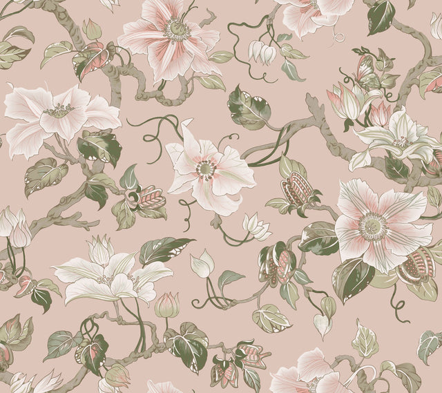 Marguerite Vine Blush Wallpaper with Vintage Floral Jacobean Pattern - York GT4511
