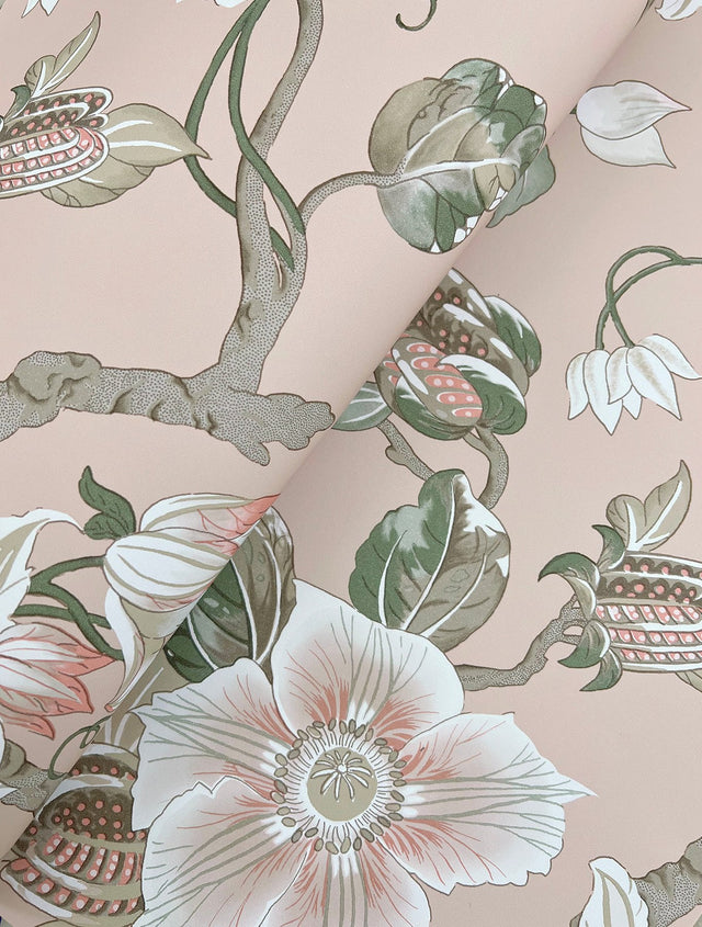 Marguerite Vine Blush Wallpaper with Vintage Floral Jacobean Pattern - York GT4511