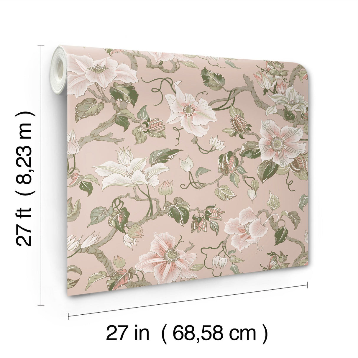 Marguerite Vine Blush Wallpaper with Vintage Floral Jacobean Pattern - York GT4511