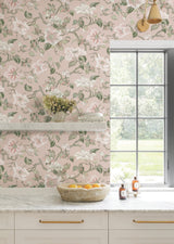 Marguerite Vine Blush Wallpaper with Vintage Floral Jacobean Pattern - York GT4511