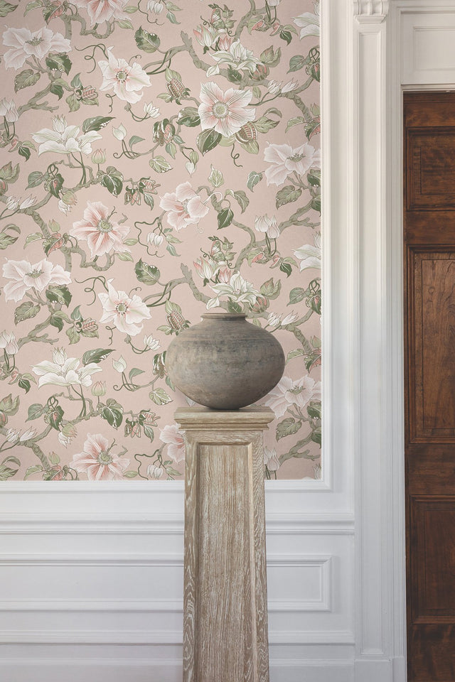 Marguerite Vine Blush Wallpaper with Vintage Floral Jacobean Pattern - York GT4511