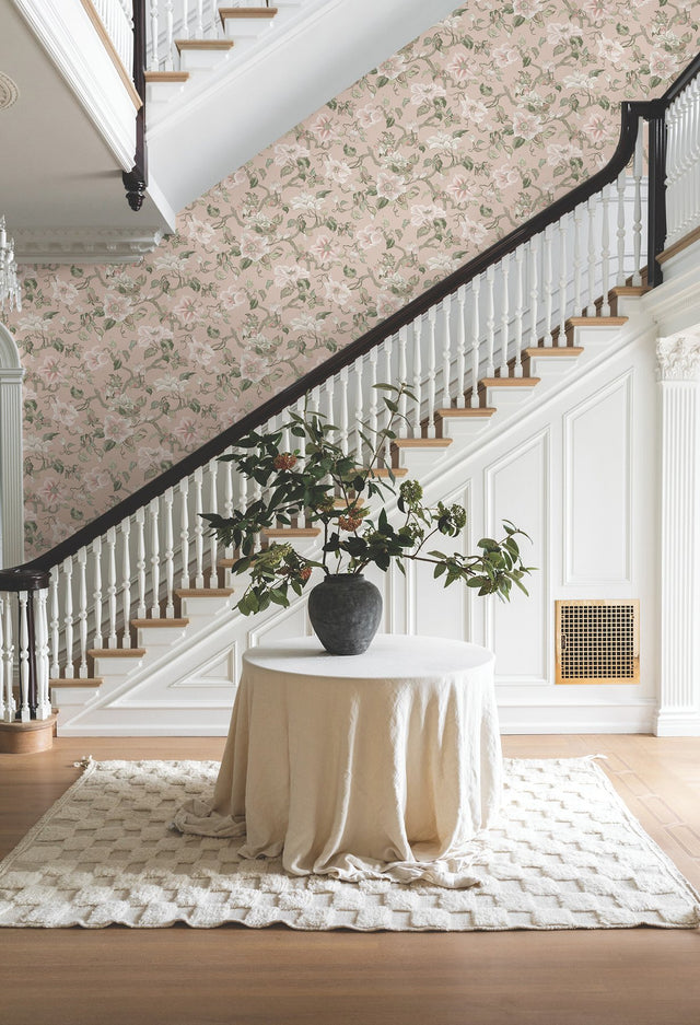 Marguerite Vine Blush Wallpaper with Vintage Floral Jacobean Pattern - York GT4511
