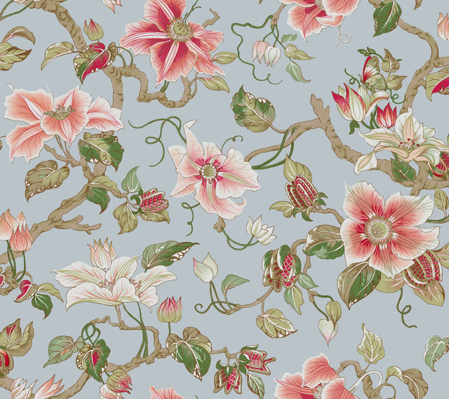 Marguerite Vine Blue Wallpaper with Vintage Floral Jacobean Pattern - York GT4512
