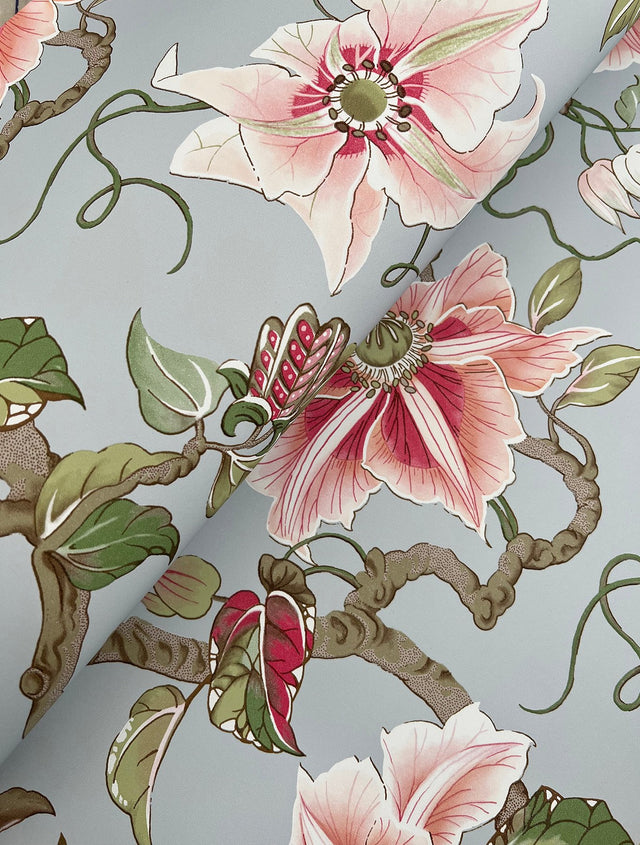 Marguerite Vine Blue Wallpaper with Vintage Floral Jacobean Pattern - York GT4512